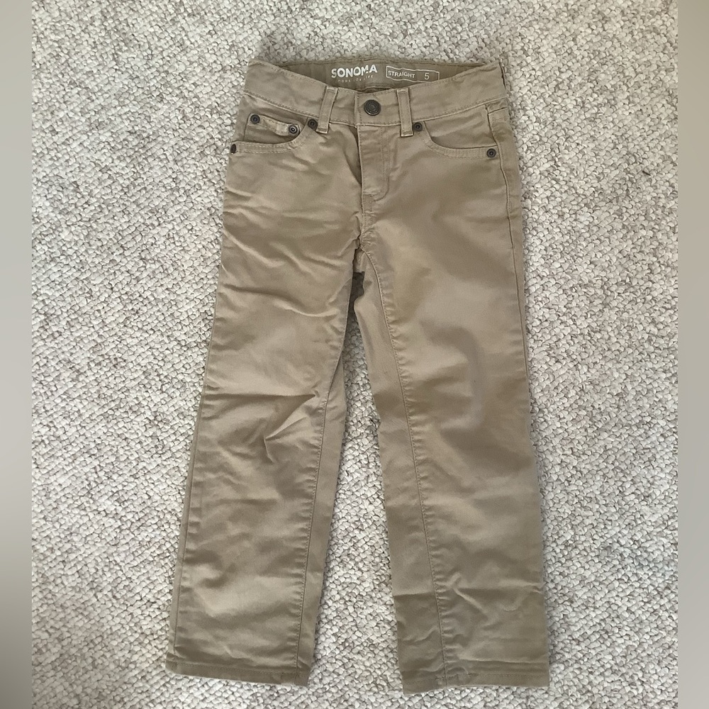 EUC SONOMA Khaki Jeans Straight Leg Snap Adjustable Waist 5
